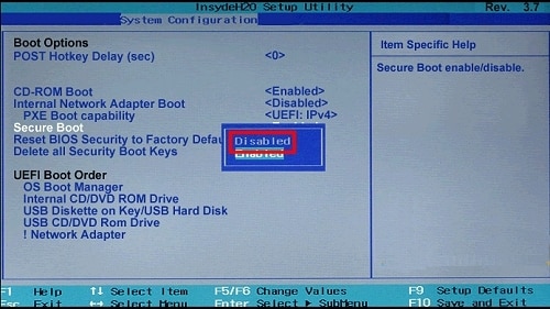 hp bios boot options