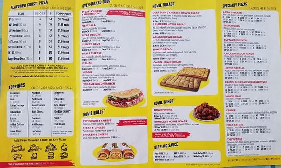 hungry howies menu