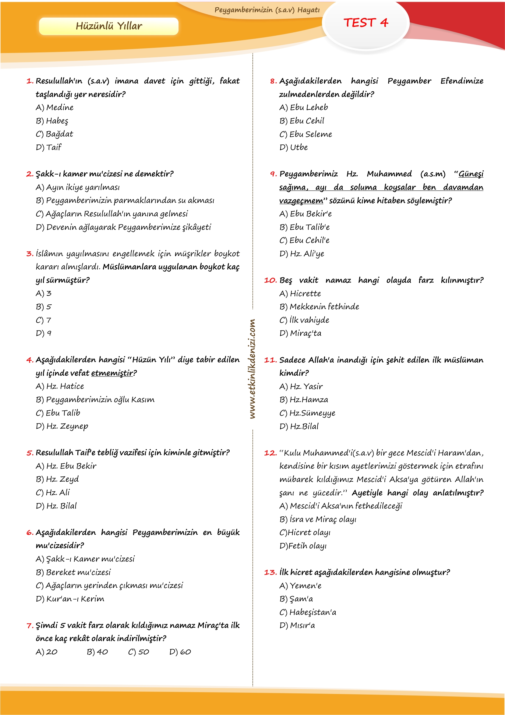 hz muhammed dersi sınav soruları