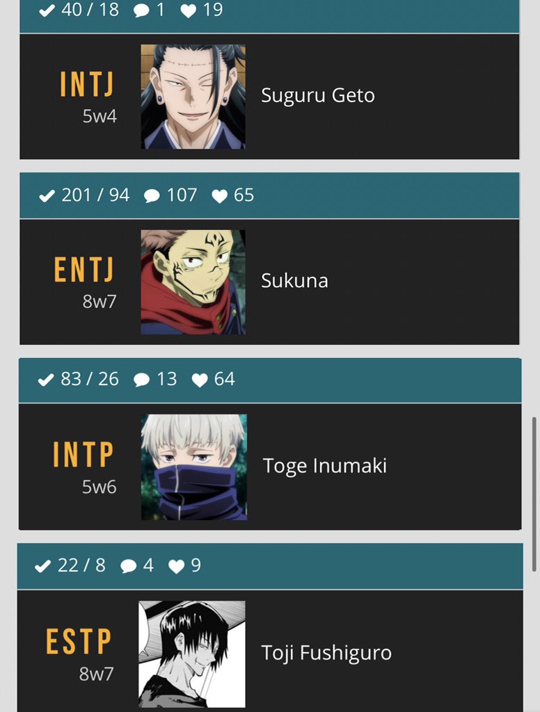 jujutsu kaisen mbti