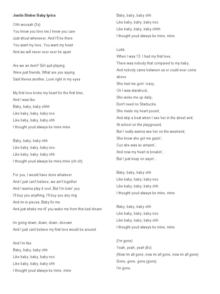 justin bieber baby song lyrics in english
