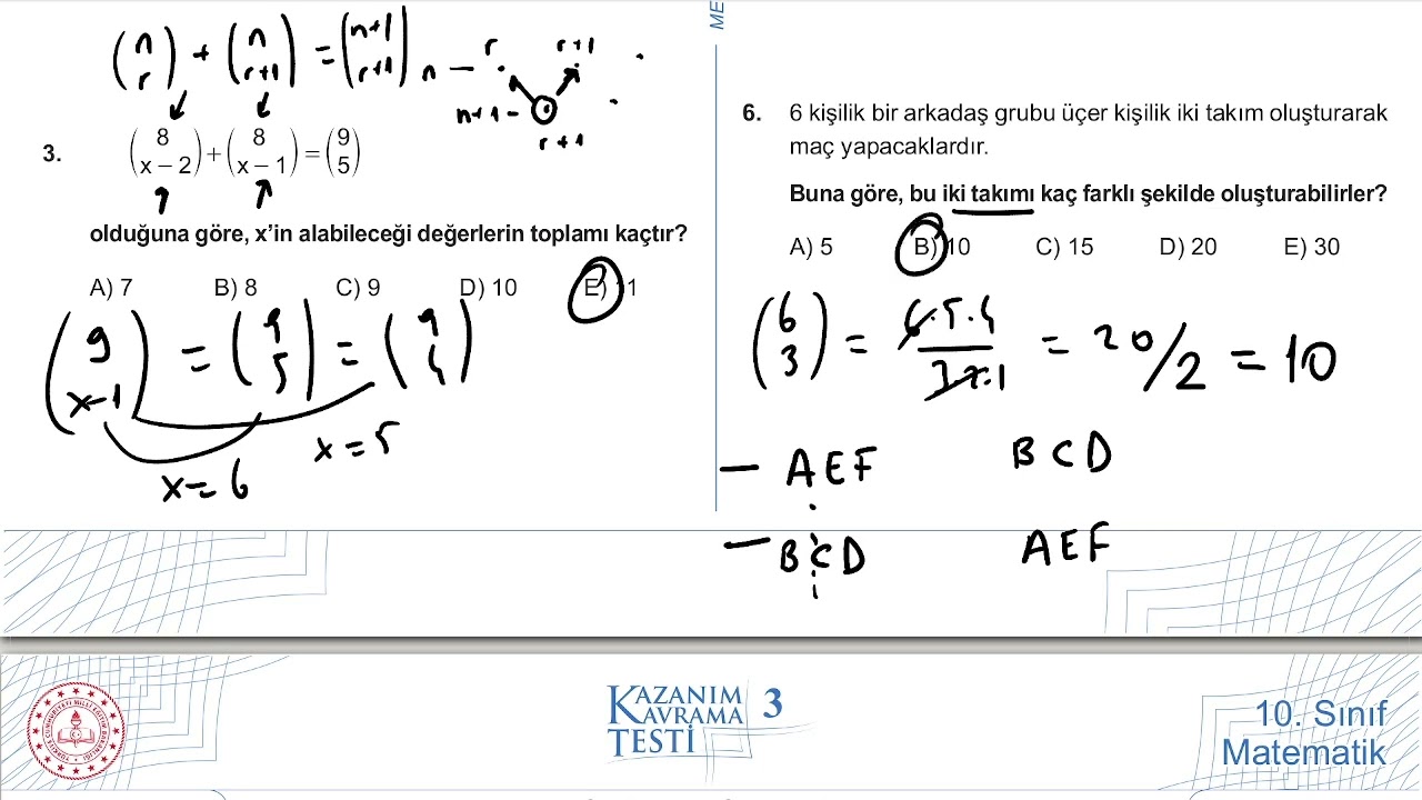 kazanım kavrama testleri 10 sınıf matematik çözümleri