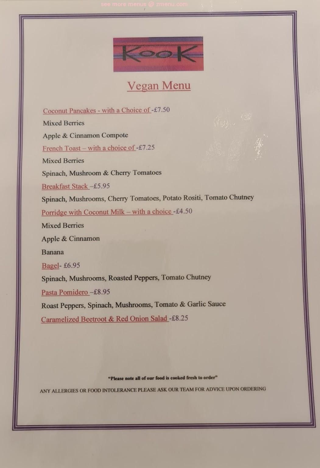 kook bangor menu