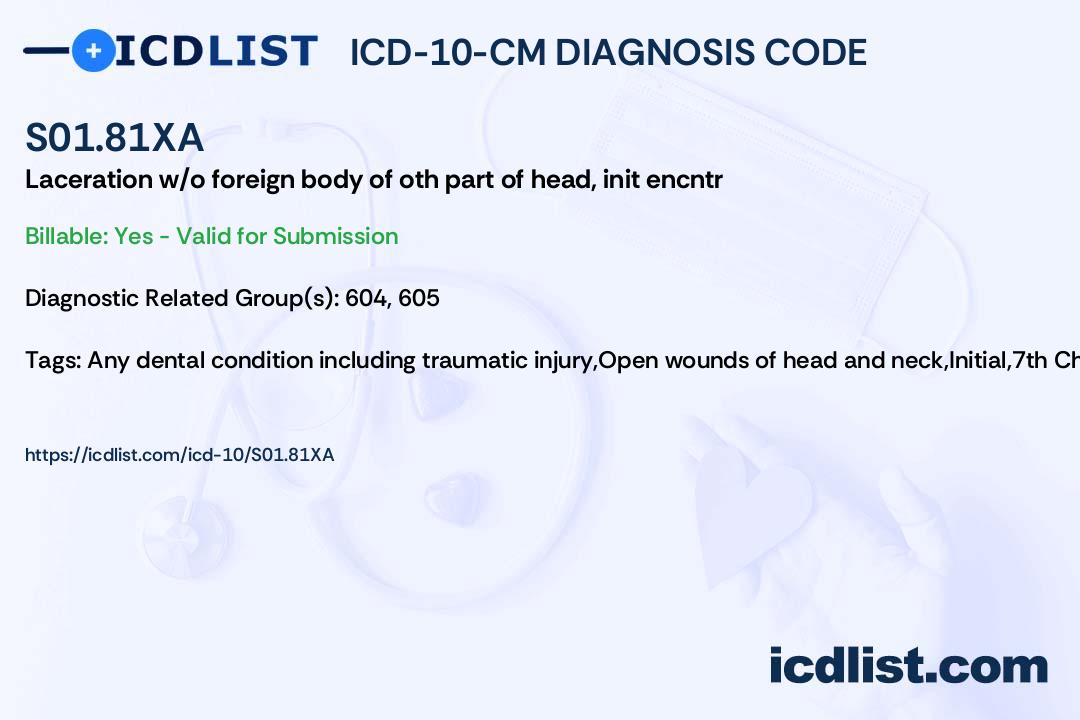 laceration of the face icd 10