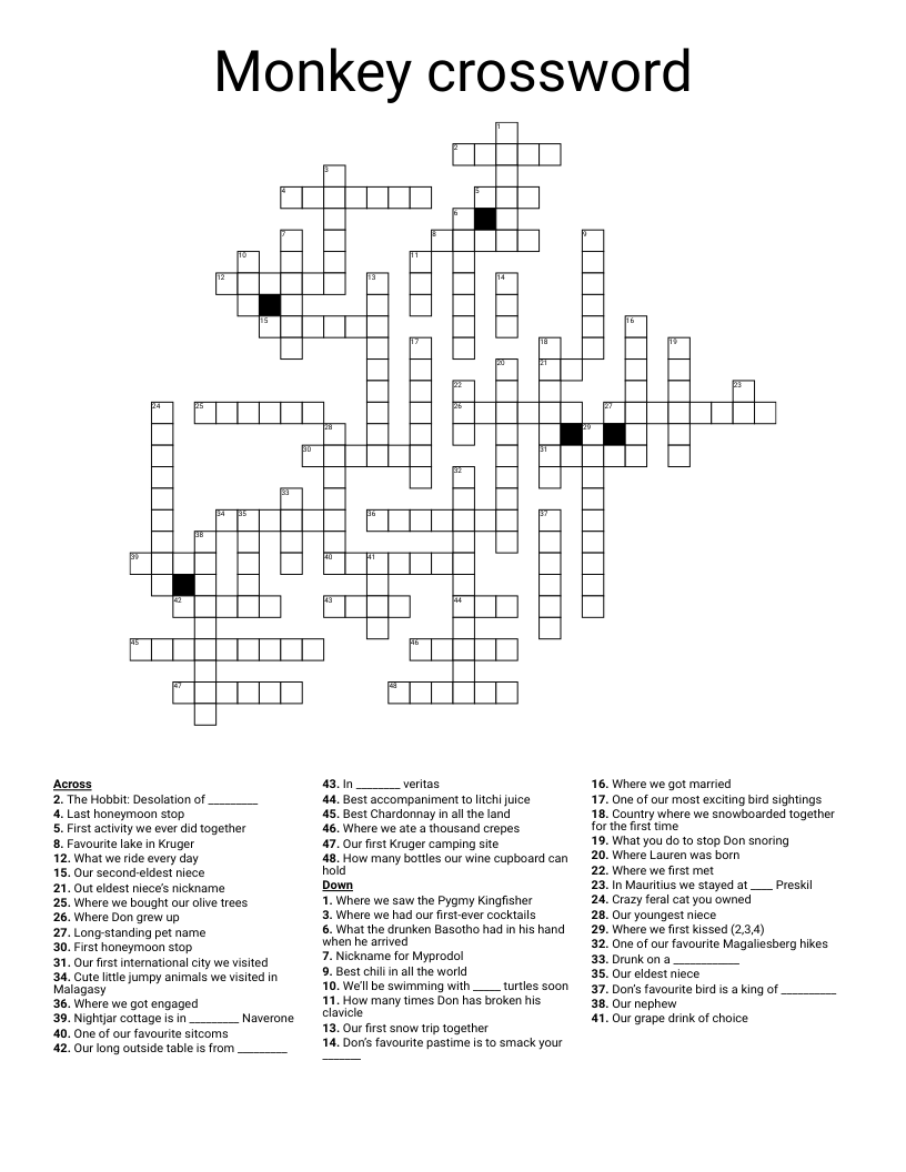 large monkey crossword clue