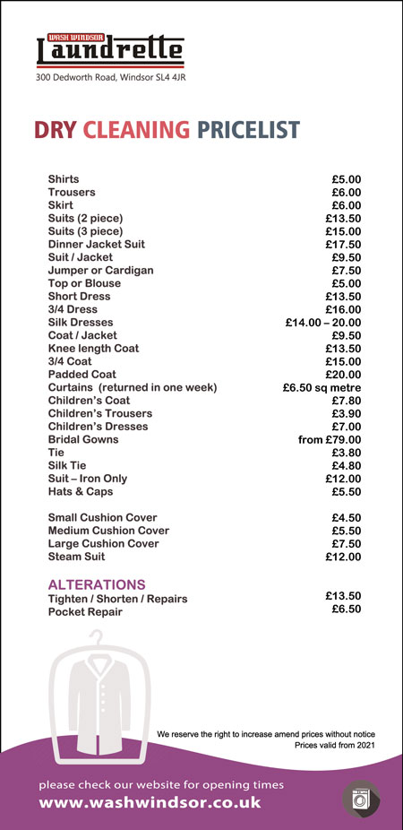 lawrence dry cleaners price list