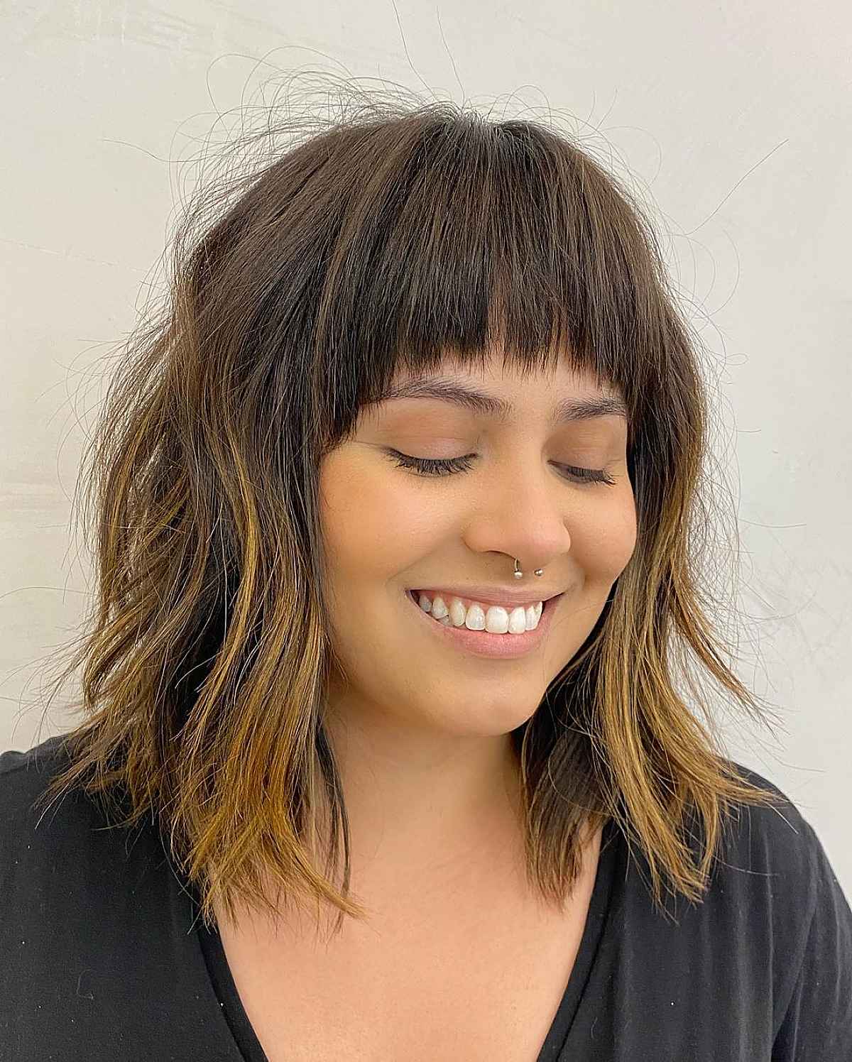 layered bangs medium length hair