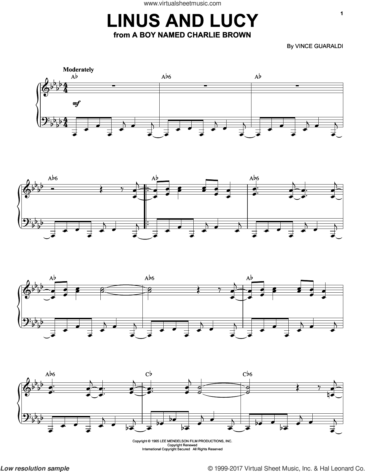 linus and lucy piano sheet music