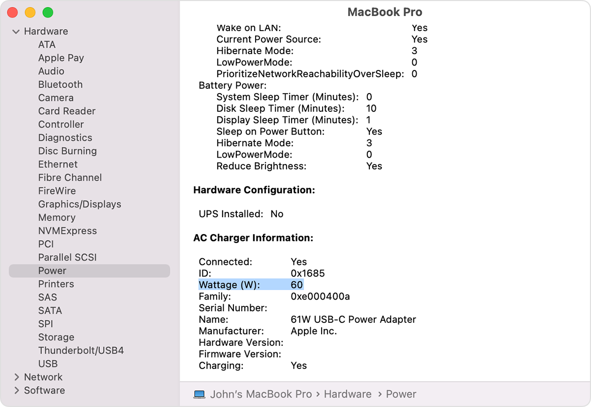 macbook air charger wattage