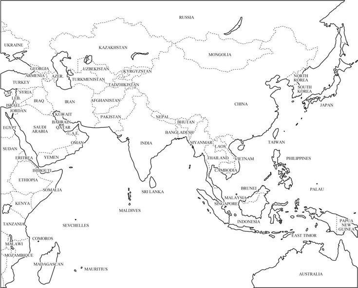 mapa de asia para colorear con nombres