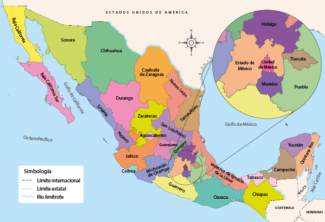 mapa de méxico con nombres de estados y municipios