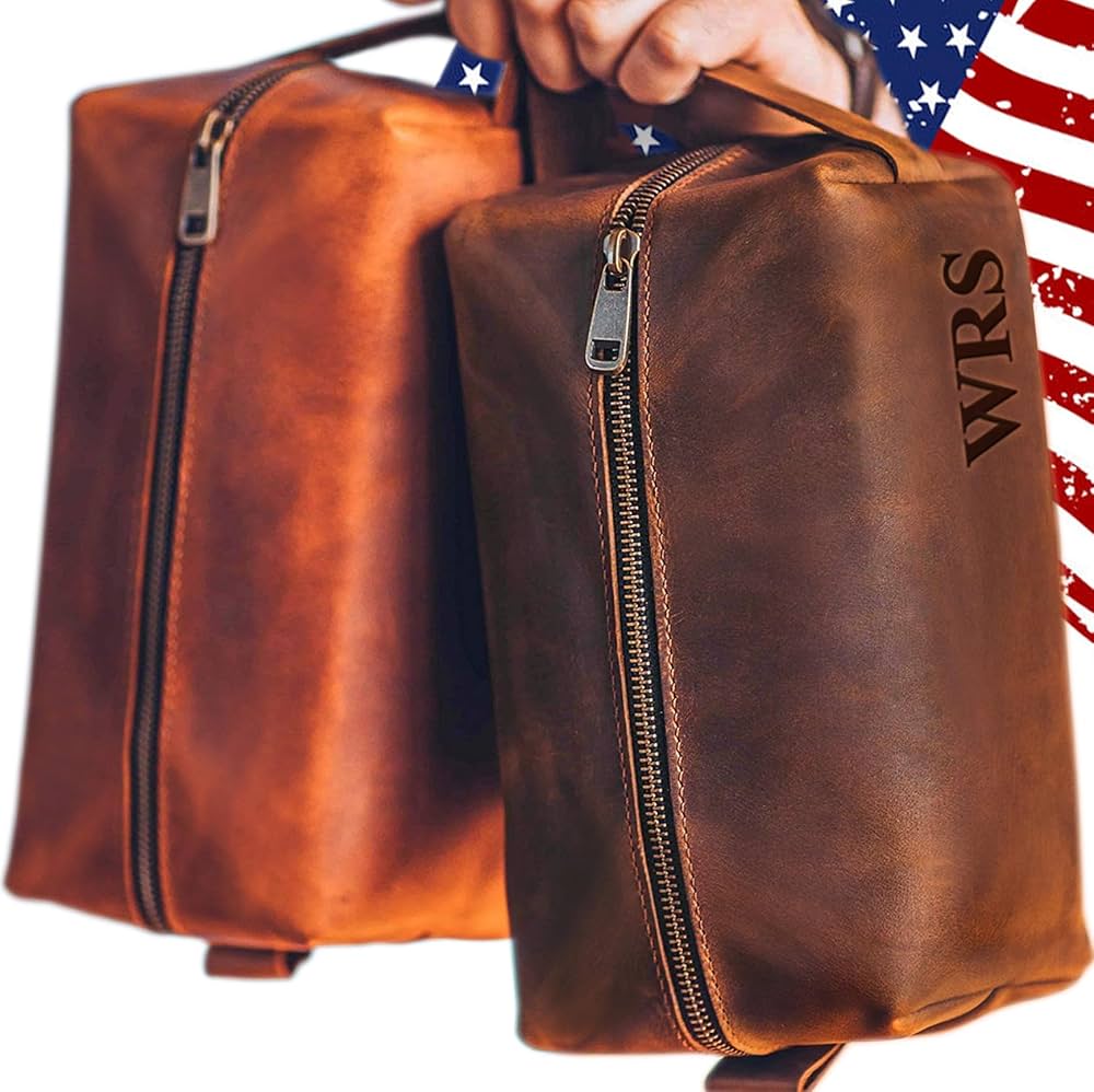 mens leather toiletry bag personalized