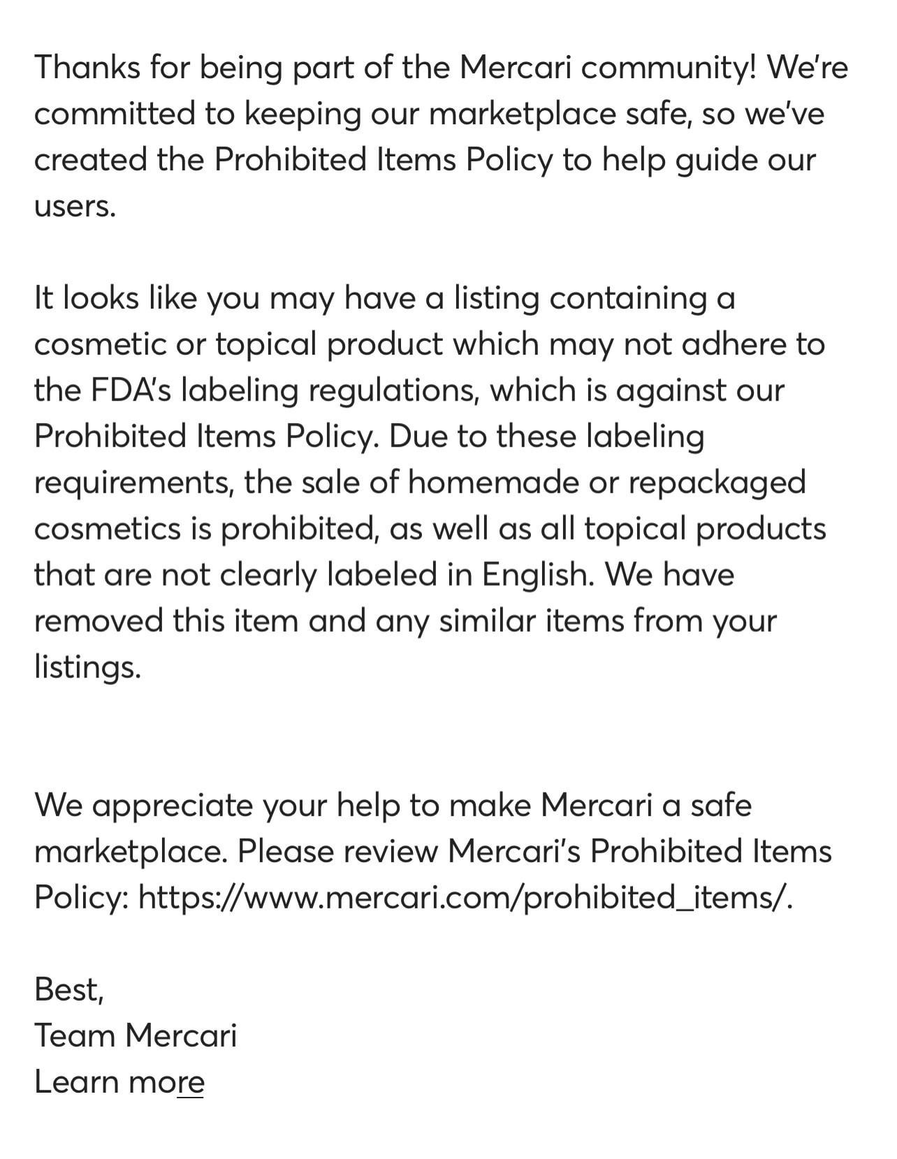 mercari prohibited items