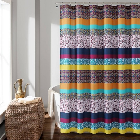multi colored striped shower curtain