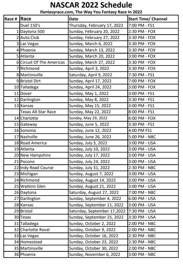 nascar tv schedule