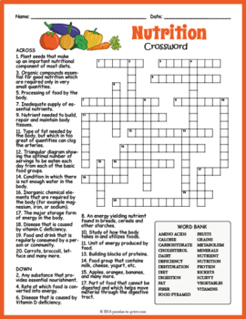 of nutrition crossword