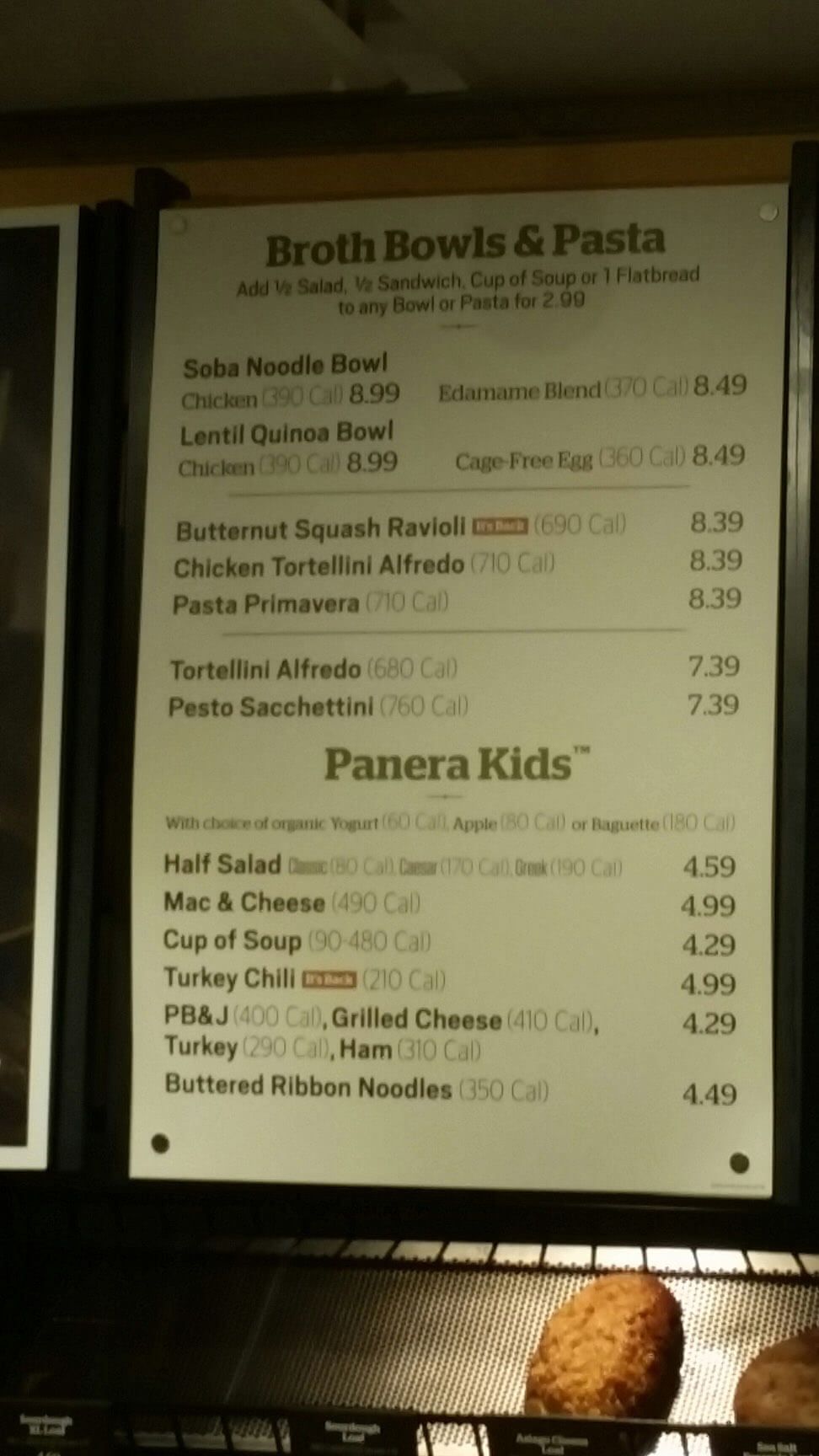 panera restaurant menu