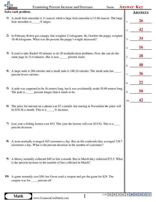 percent of increase decrease worksheet