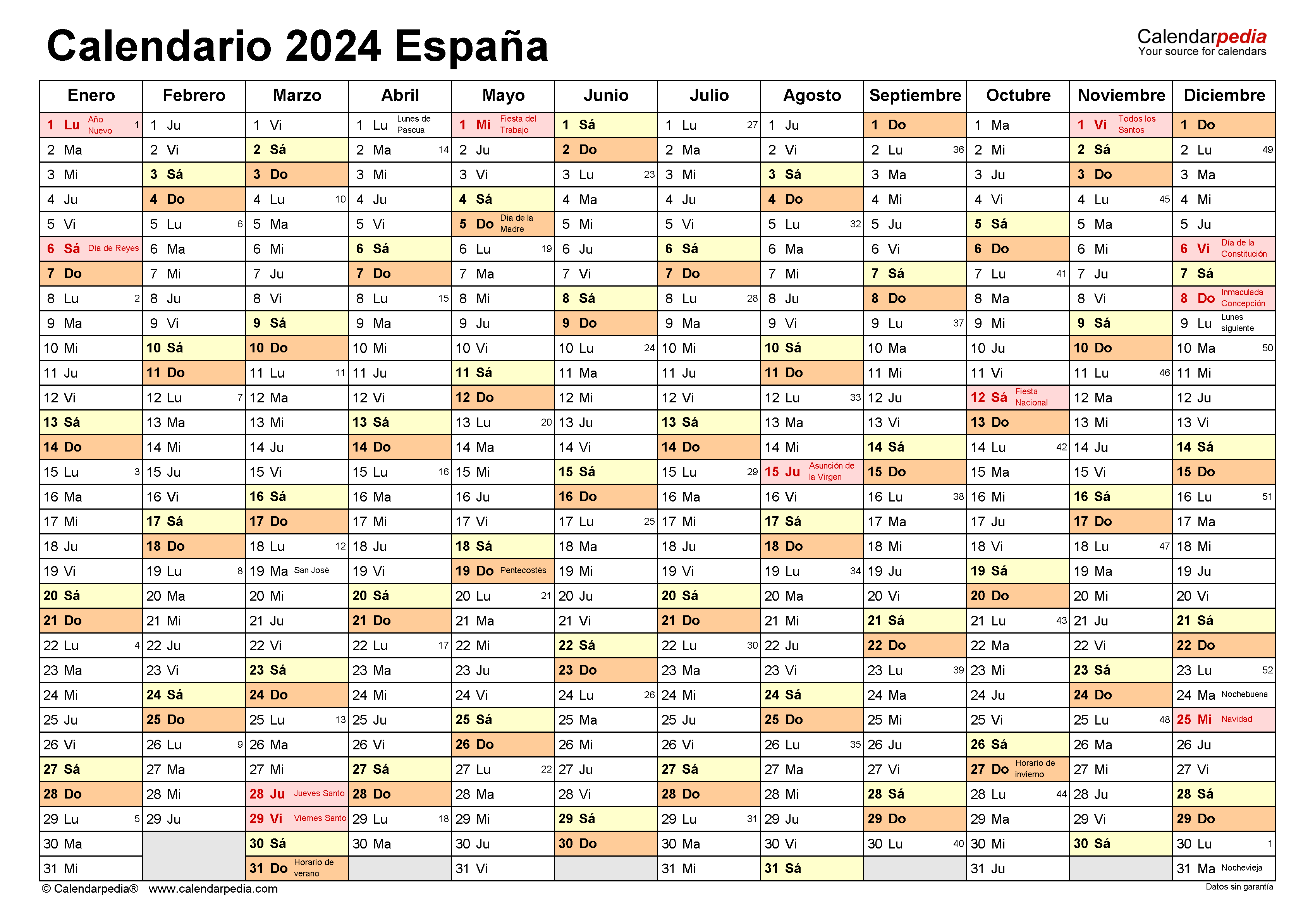 plantilla calendario 2024 excel