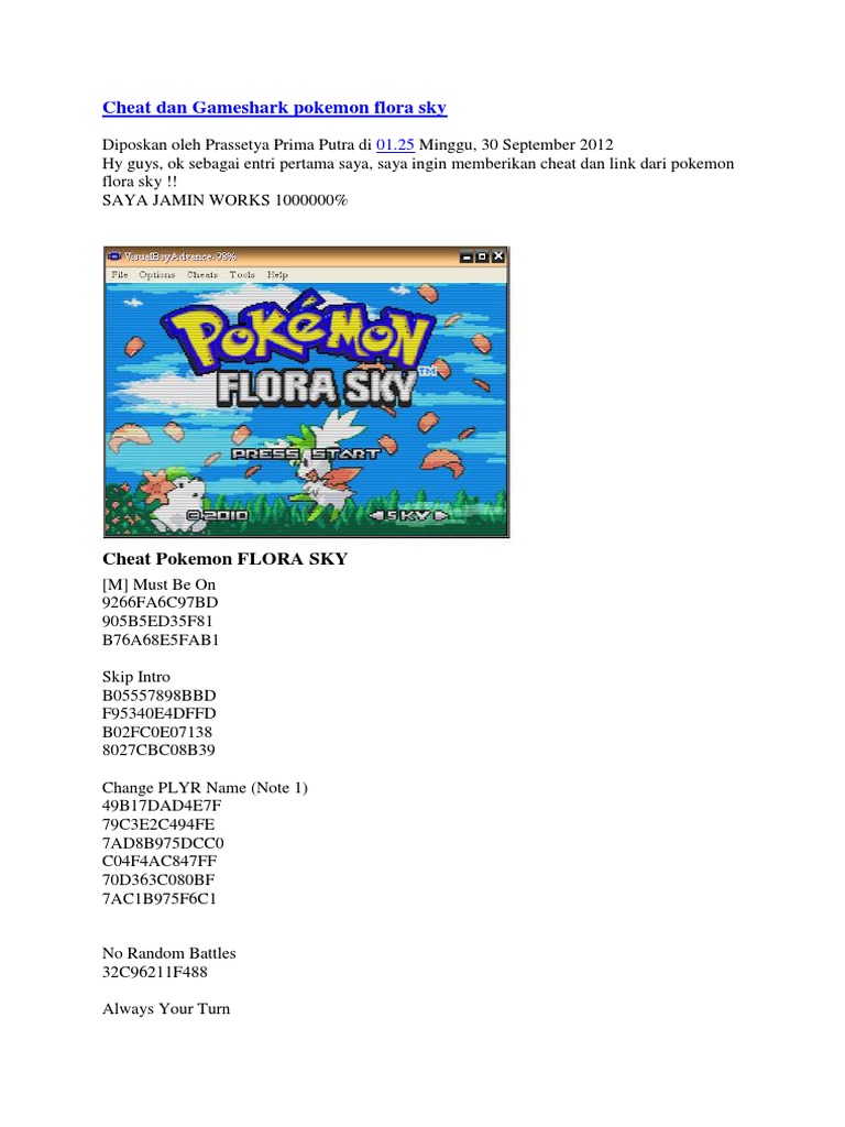 pokemon flora sky cheats