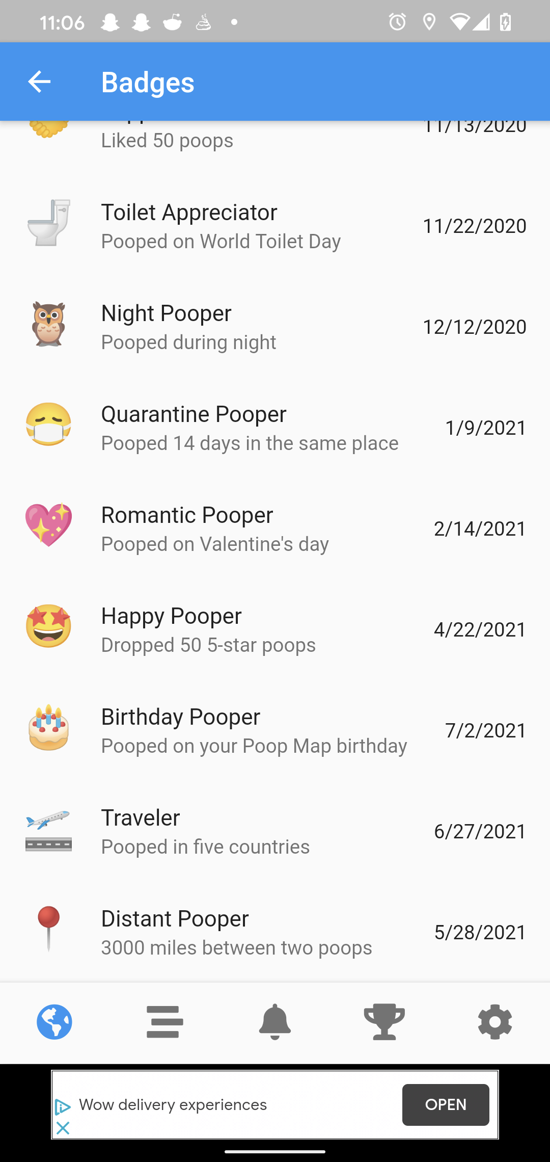 poop map achievements