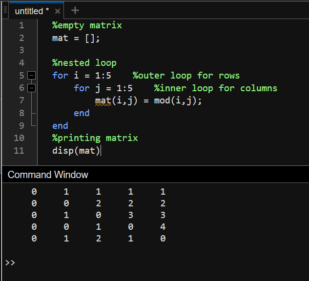 print matrix matlab