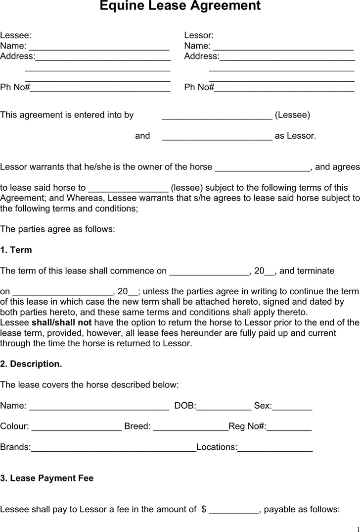 printable horse lease agreement