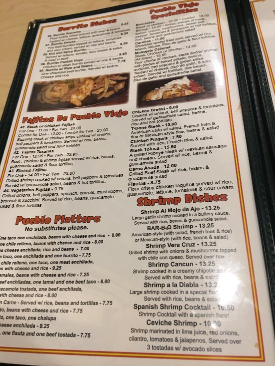 pueblo viejo mexican grill menu