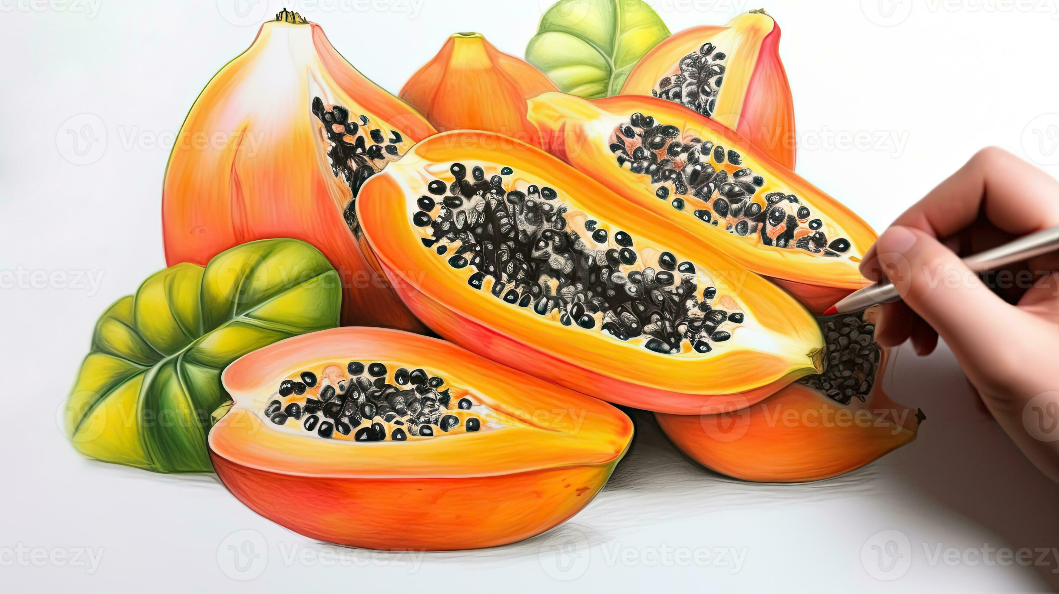 realistic papaya drawing