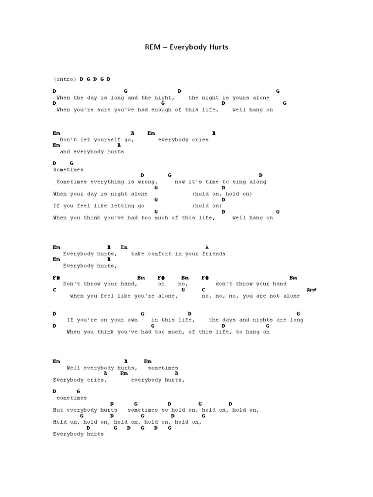 rem everybody hurts chords