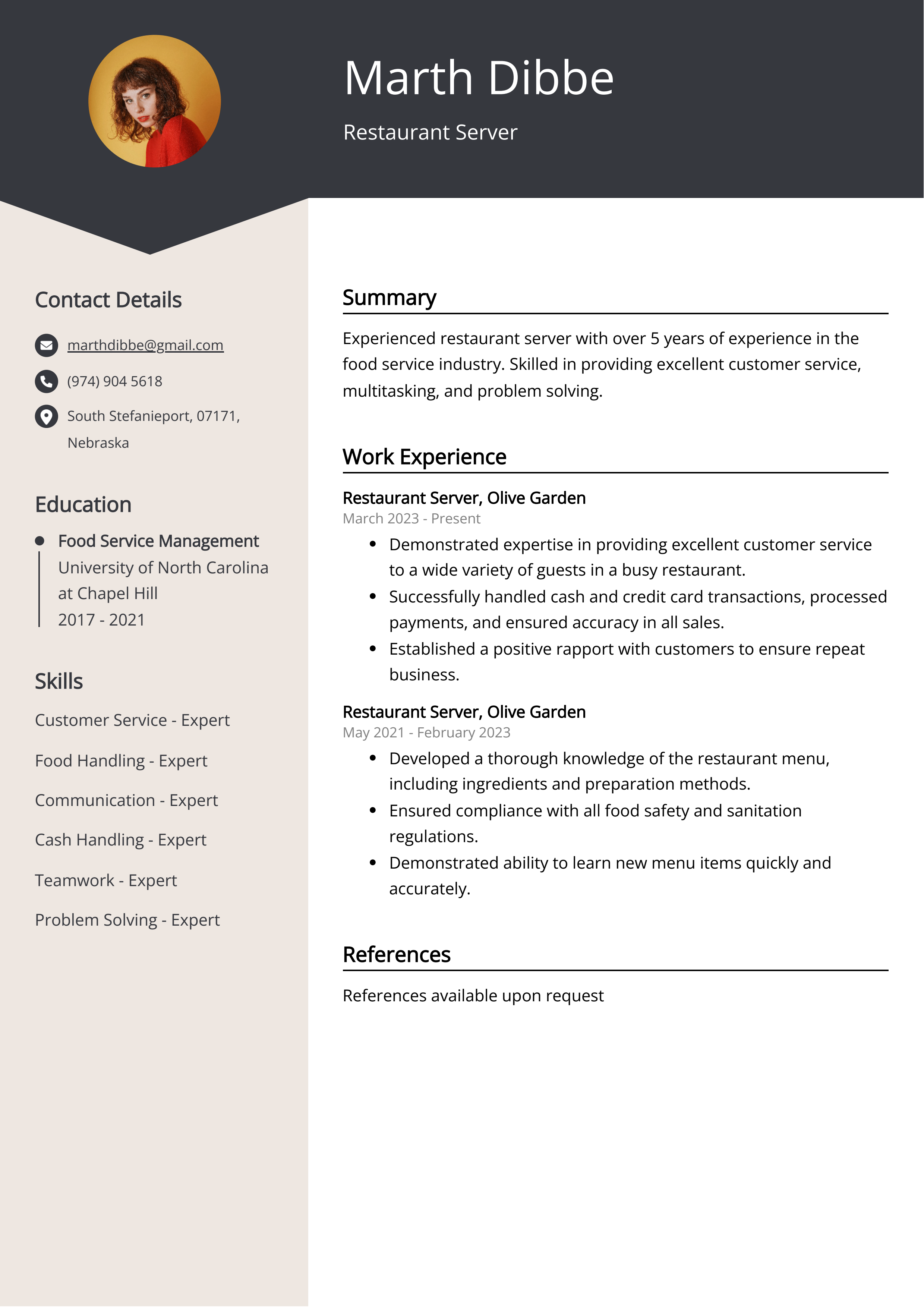 restaurant resume