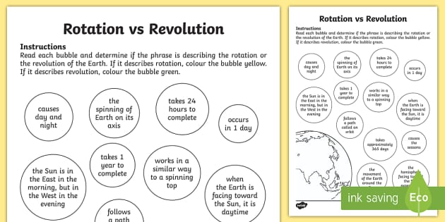 rotation and revolution worksheet