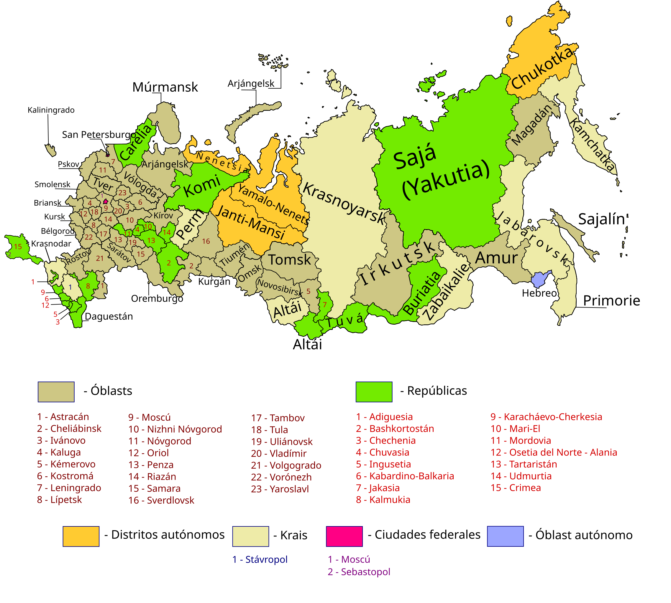 rusia mapa politico