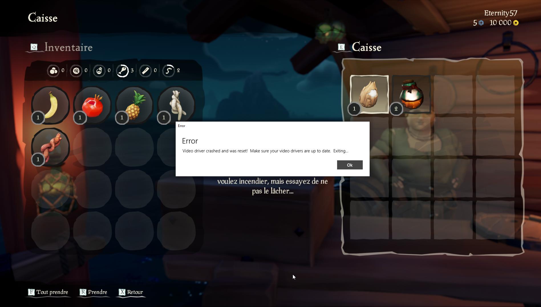 sea of thieves video driver crashed and was reset