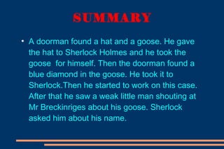 sherlock holmes the blue diamond chapter 2 summary