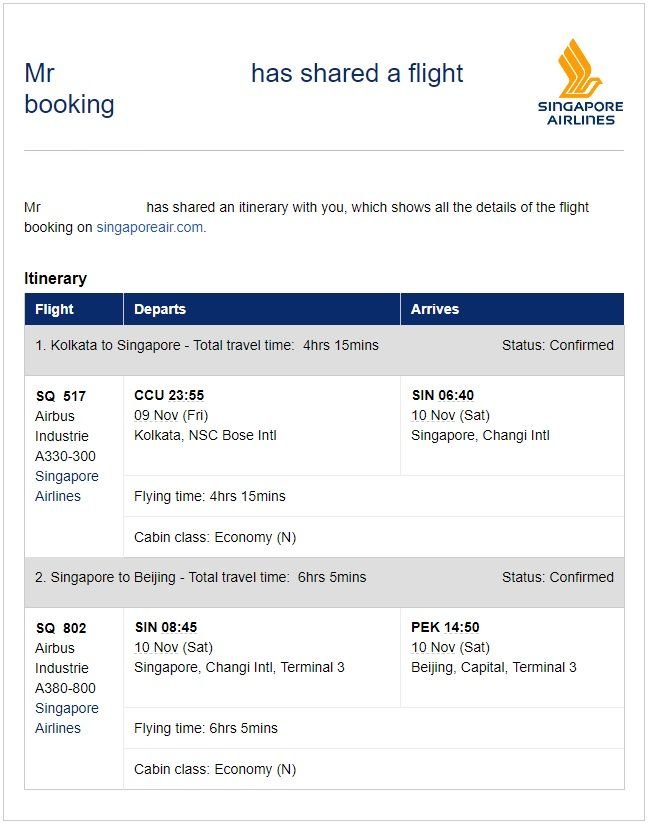 singapore airlines booking