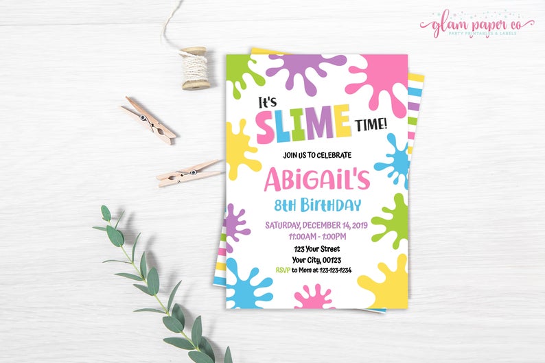 slime birthday party invitations