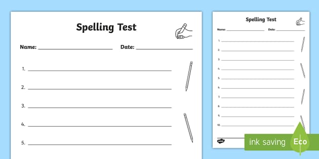 spelling test printable