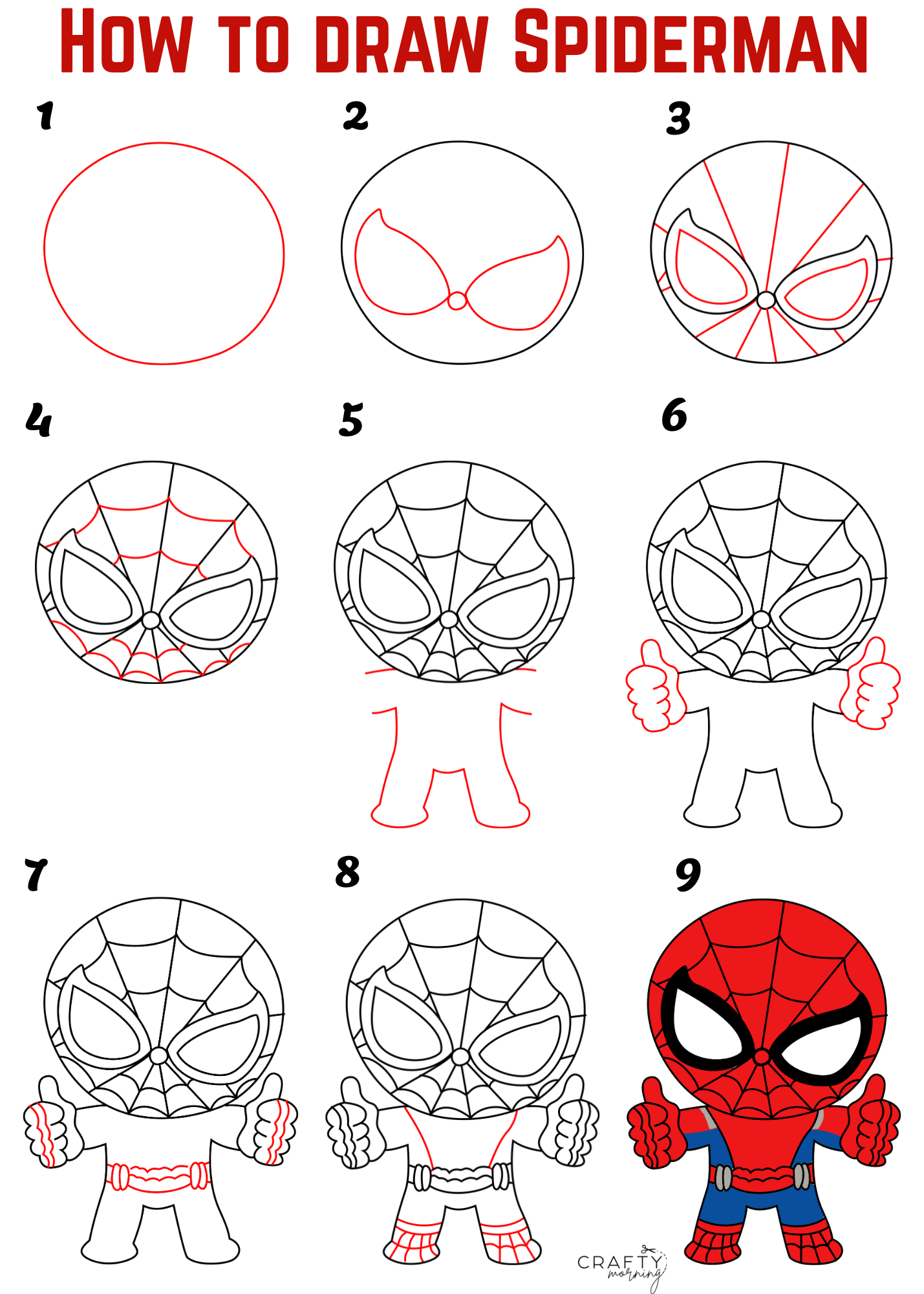 spiderman drawing step by step