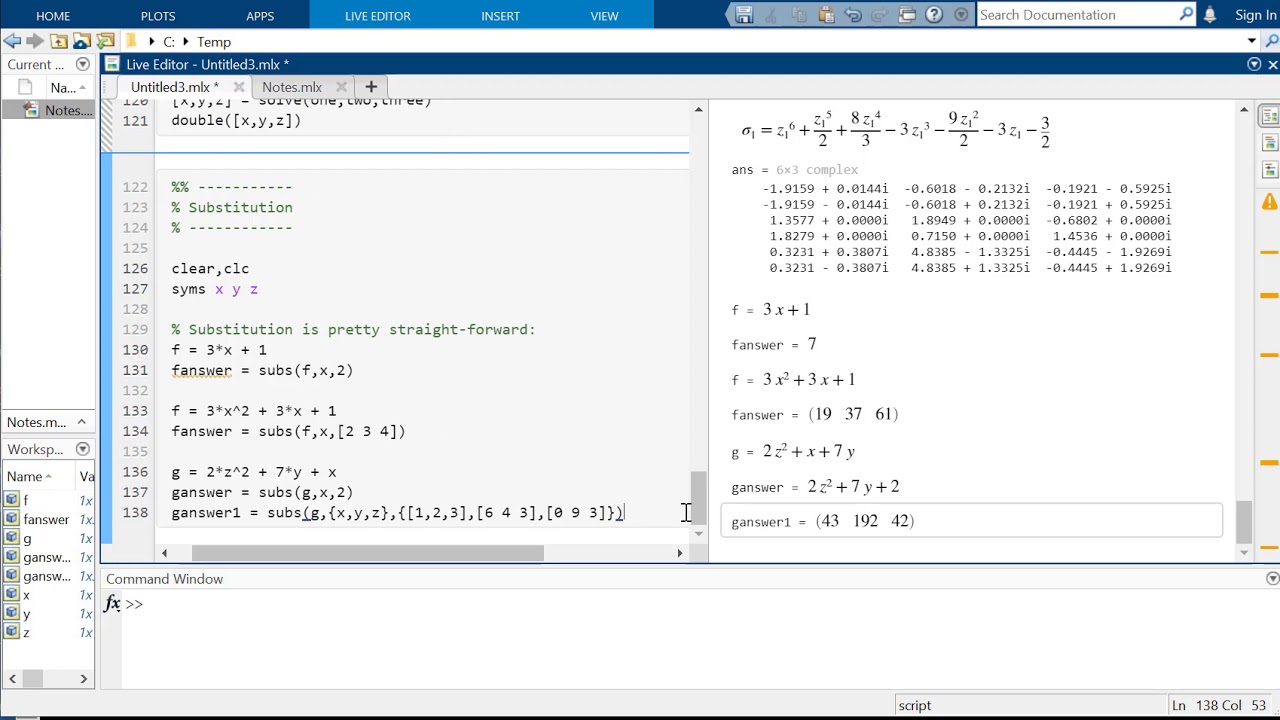 subs en matlab