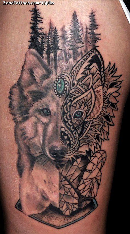 tatuajes de lobo para mujer en la pierna