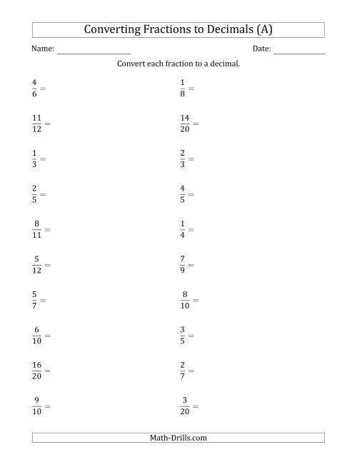 terminating and non terminating decimals worksheet