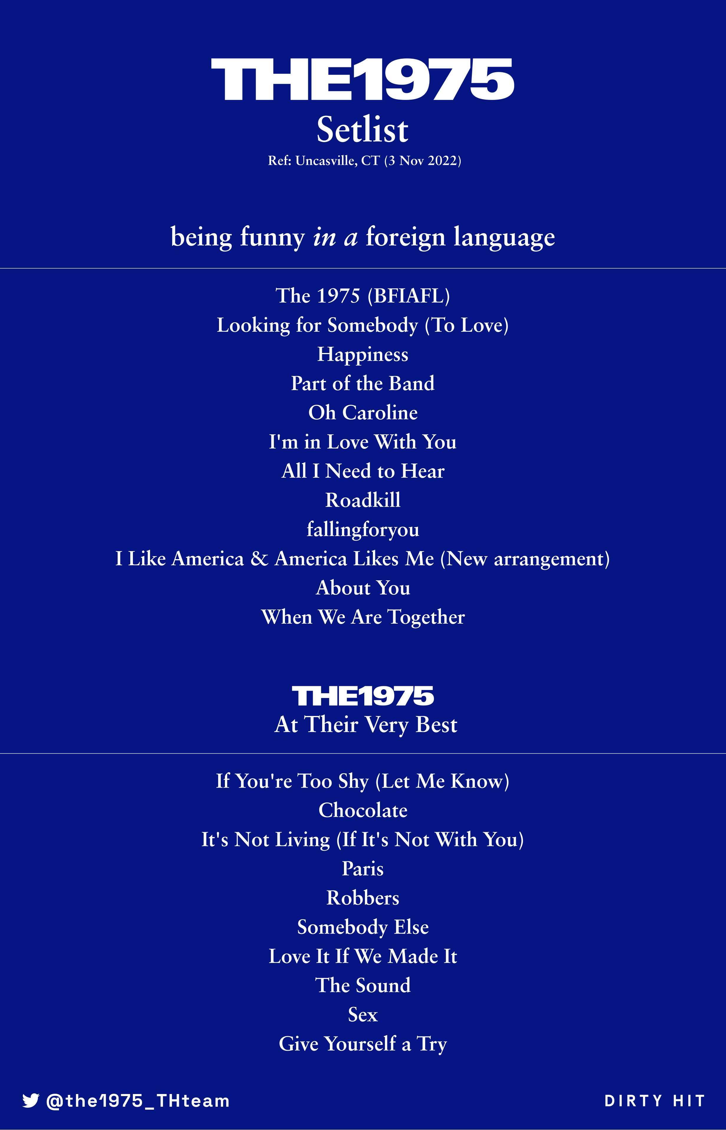 the 1975 set list