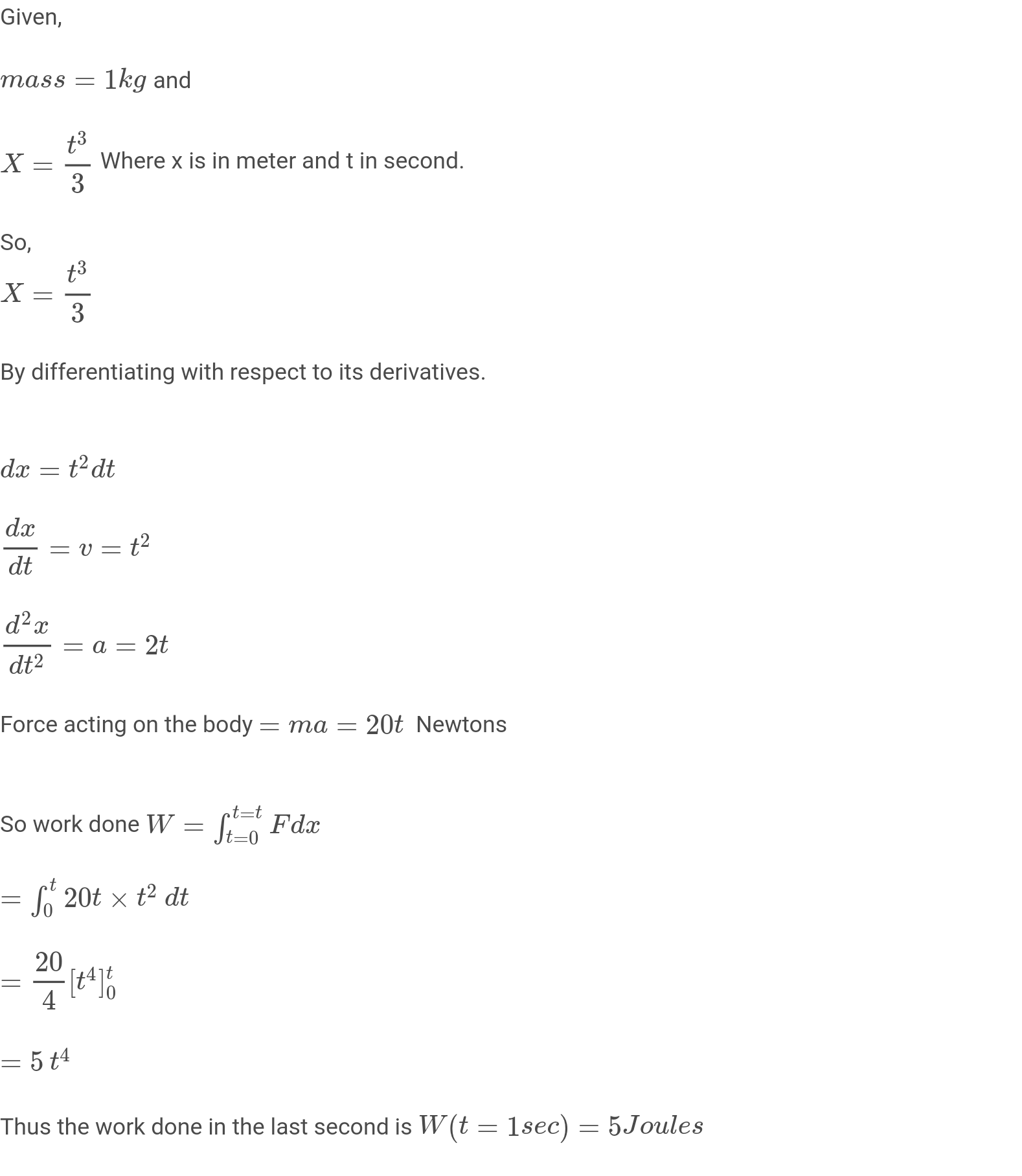 the displacement x of a body of mass 1kg