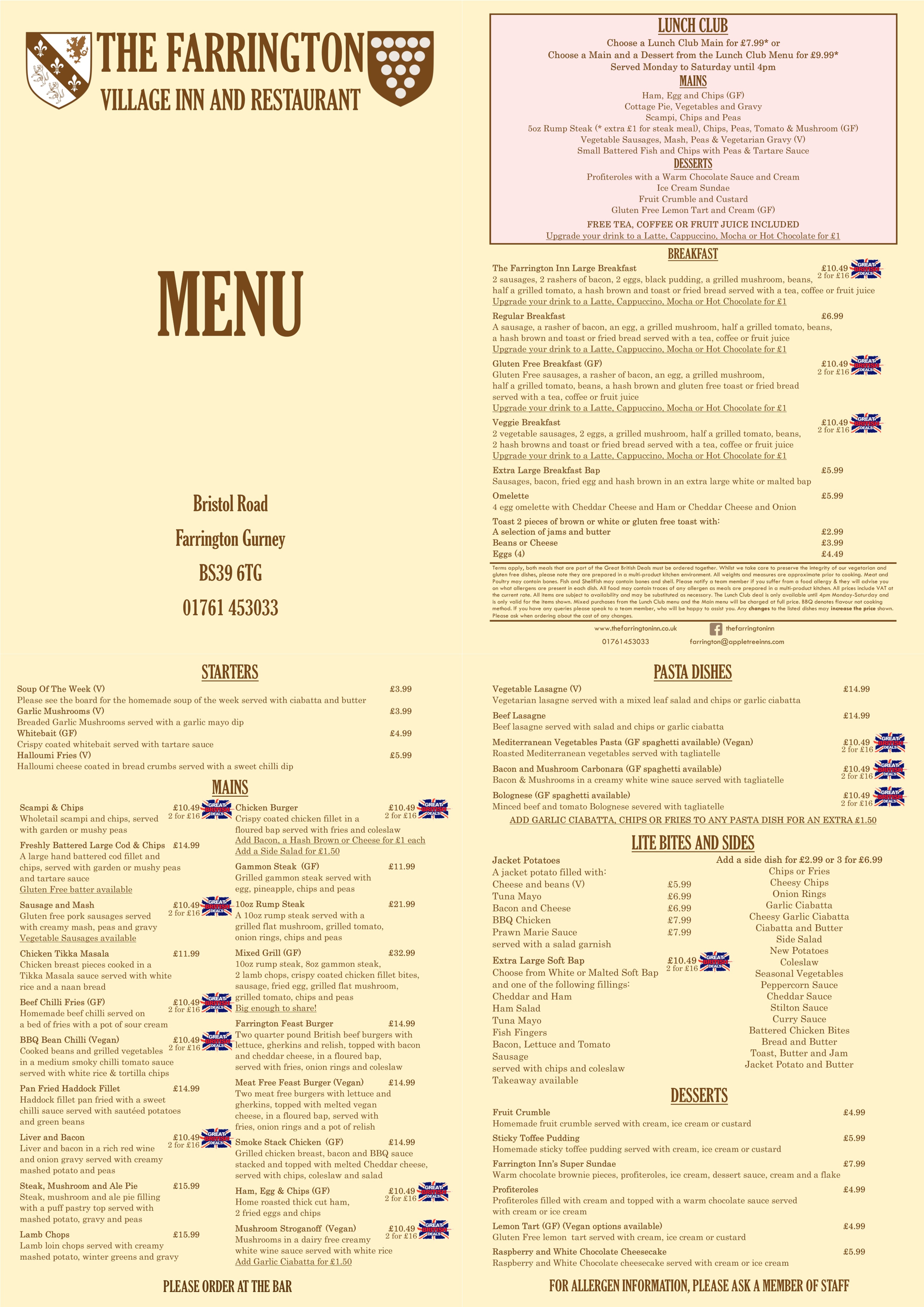 the farrington inn menu