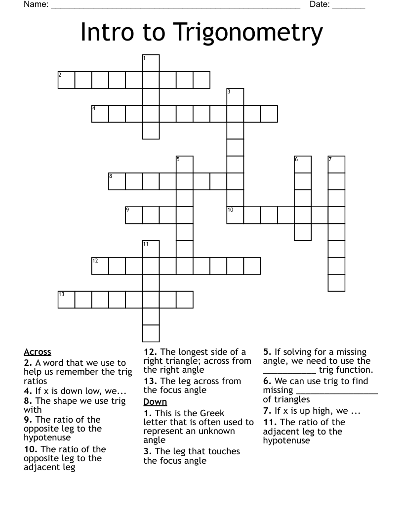 trigonometric function crossword