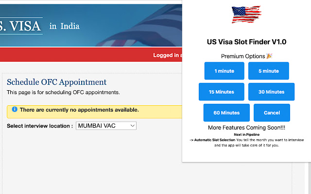 us visa slots chrome extension