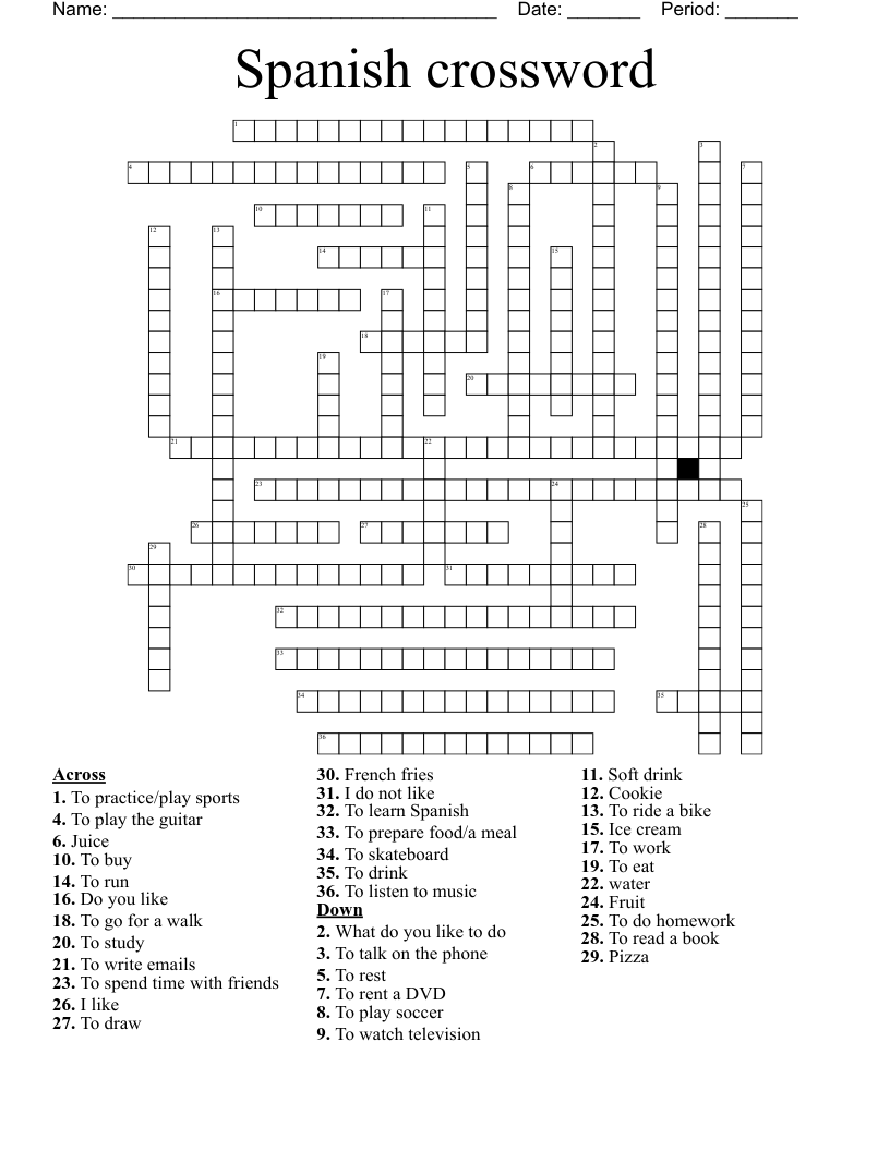 water in spanish crossword