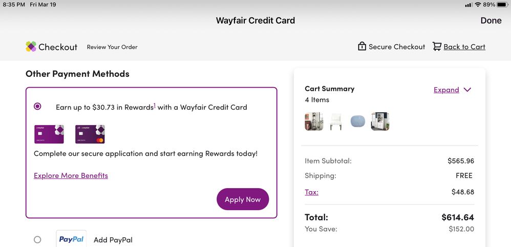 wayfair credit card reviews
