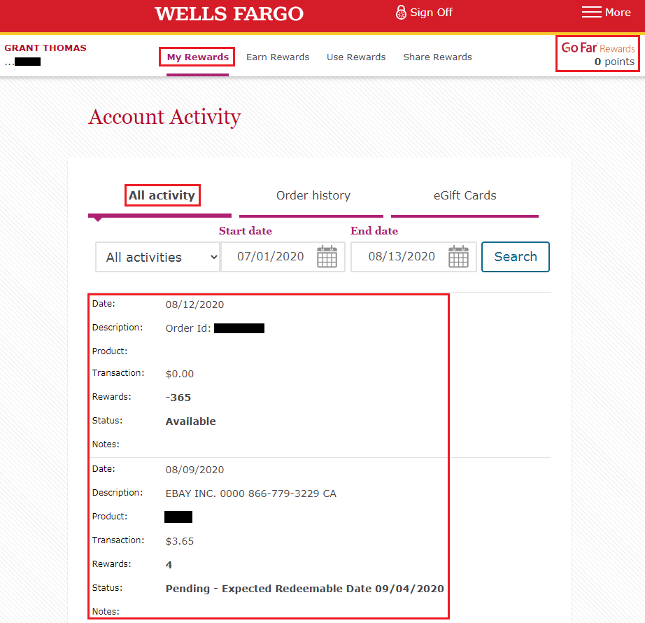 wells fargo rewards points redeem to account